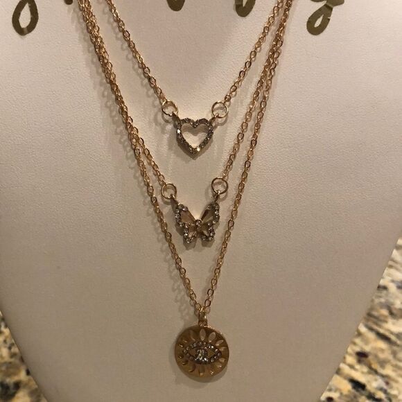 Necklace Multilayered Zinc Alloy heart butterfly - Picture 9 of 10